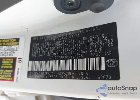2021 Toyota Camry Le from USA, damaged, VIN 4T1C11AKXMU561025